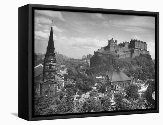 The Edinburgh Castle Sitting High on a Rock Above St. Cuthbert's Church-Hans Wild-Framed Premier Image Canvas