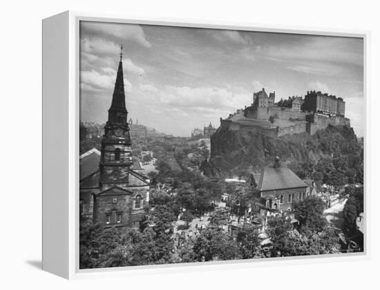 The Edinburgh Castle Sitting High on a Rock Above St. Cuthbert's Church-Hans Wild-Framed Premier Image Canvas