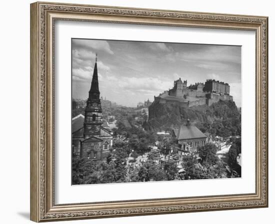 The Edinburgh Castle Sitting High on a Rock Above St. Cuthbert's Church-Hans Wild-Framed Photographic Print