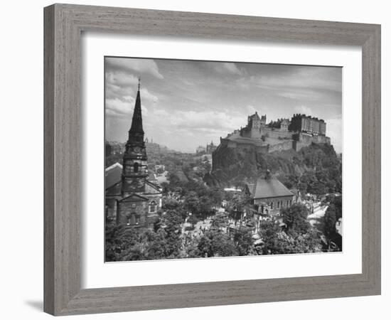 The Edinburgh Castle Sitting High on a Rock Above St. Cuthbert's Church-Hans Wild-Framed Photographic Print