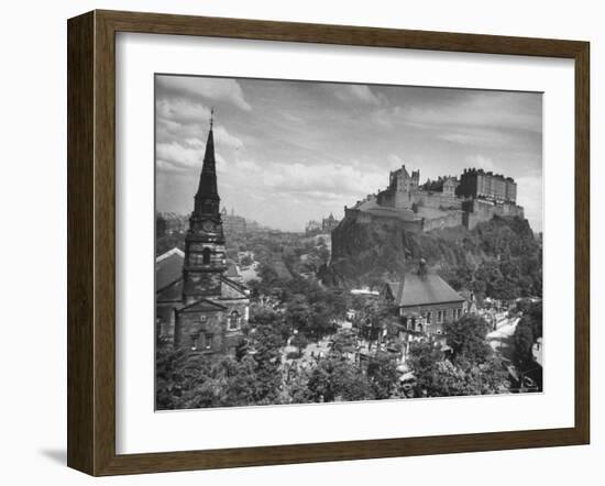 The Edinburgh Castle Sitting High on a Rock Above St. Cuthbert's Church-Hans Wild-Framed Photographic Print