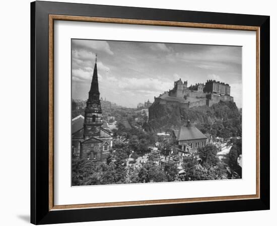 The Edinburgh Castle Sitting High on a Rock Above St. Cuthbert's Church-Hans Wild-Framed Photographic Print