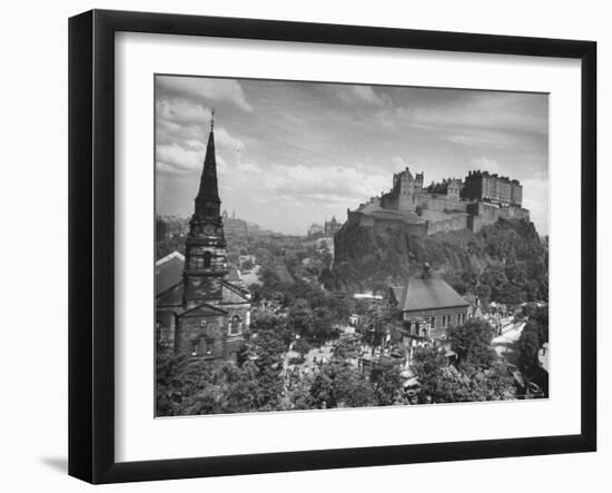 The Edinburgh Castle Sitting High on a Rock Above St. Cuthbert's Church-Hans Wild-Framed Photographic Print