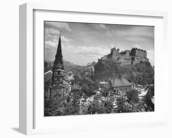 The Edinburgh Castle Sitting High on a Rock Above St. Cuthbert's Church-Hans Wild-Framed Photographic Print