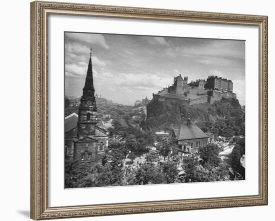 The Edinburgh Castle Sitting High on a Rock Above St. Cuthbert's Church-Hans Wild-Framed Photographic Print