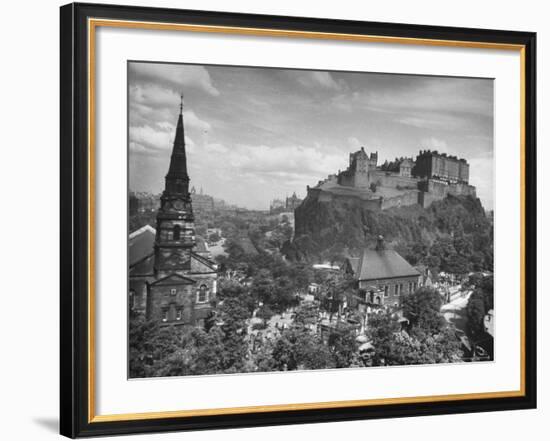 The Edinburgh Castle Sitting High on a Rock Above St. Cuthbert's Church-Hans Wild-Framed Photographic Print