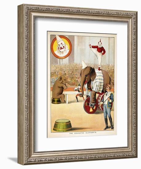 The Educated Elephants'. an Involving Elephants and Clowns in a Circus-null-Framed Giclee Print