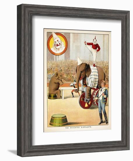 The Educated Elephants'. an Involving Elephants and Clowns in a Circus-null-Framed Giclee Print