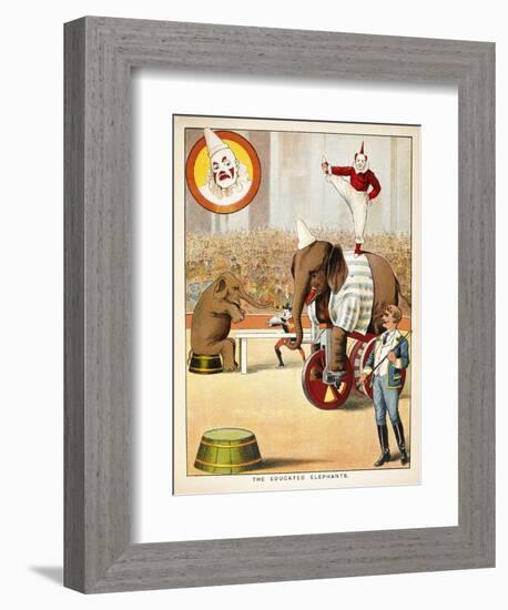 The Educated Elephants'. an Involving Elephants and Clowns in a Circus-null-Framed Giclee Print