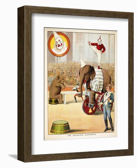 The Educated Elephants'. an Involving Elephants and Clowns in a Circus-null-Framed Giclee Print