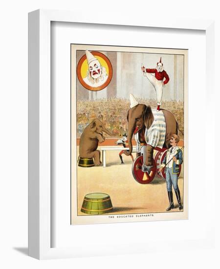 The Educated Elephants'. an Involving Elephants and Clowns in a Circus-null-Framed Giclee Print