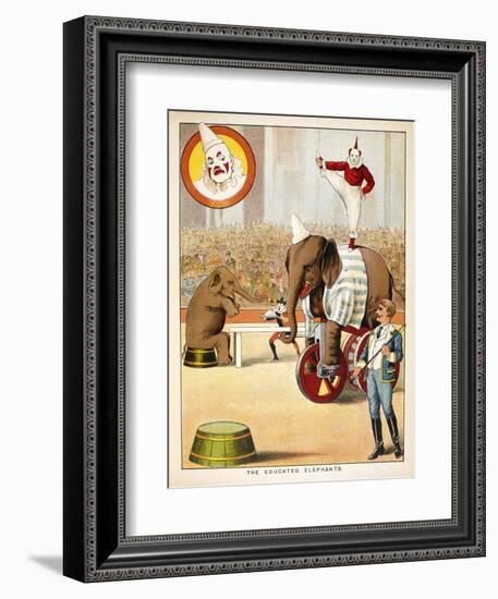 The Educated Elephants'. an Involving Elephants and Clowns in a Circus-null-Framed Giclee Print