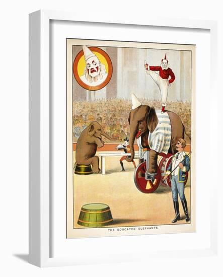 The Educated Elephants'. an Involving Elephants and Clowns in a Circus-null-Framed Giclee Print