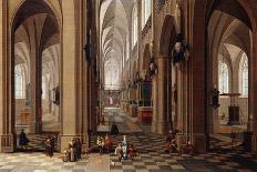 The Interior of a Gothic Cathedral with Townsfolk and Pigrims-Pieter Neeffs, the Elder-Framed Premier Image Canvas