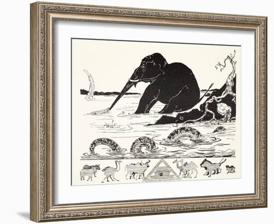 The Elephant's Child Having His Nose Pulled by the Crocodile-Rudyard Kipling-Framed Giclee Print