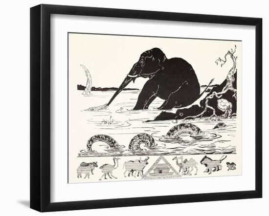 The Elephant's Child Having His Nose Pulled by the Crocodile-Rudyard Kipling-Framed Giclee Print