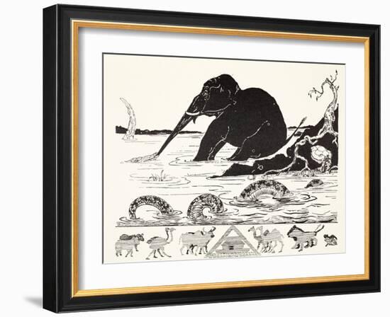 The Elephant's Child Having His Nose Pulled by the Crocodile-Rudyard Kipling-Framed Giclee Print