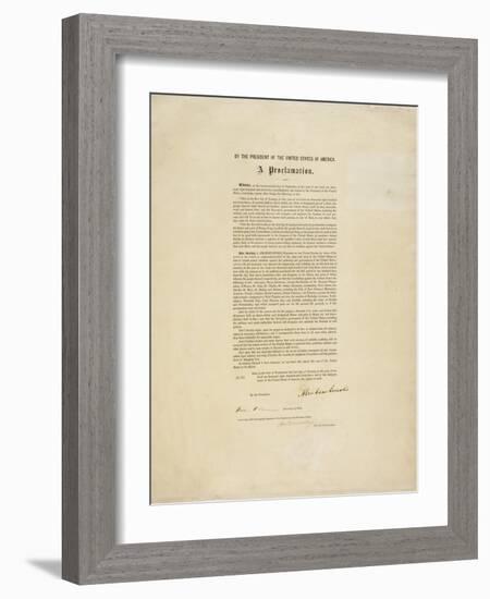 The Emancipation Proclamation. Abraham Lincoln Declares All Slaves in the United States Free-Abraham Lincoln-Framed Giclee Print