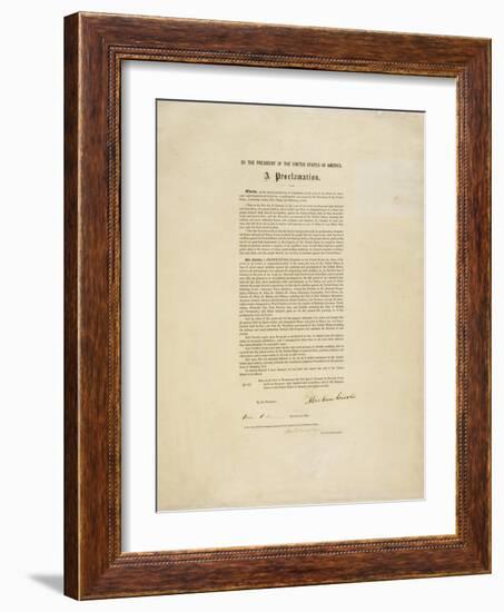 The Emancipation Proclamation. Abraham Lincoln Declares All Slaves in the United States Free-Abraham Lincoln-Framed Giclee Print