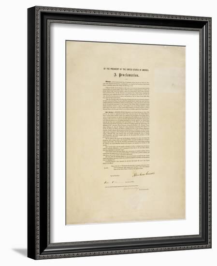 The Emancipation Proclamation. Abraham Lincoln Declares All Slaves in the United States Free-Abraham Lincoln-Framed Giclee Print