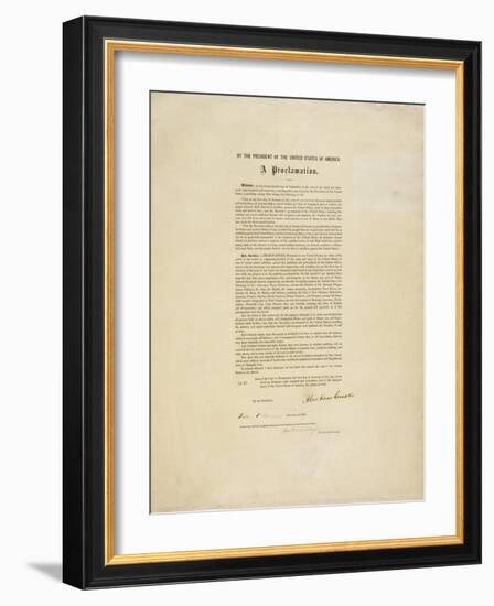 The Emancipation Proclamation. Abraham Lincoln Declares All Slaves in the United States Free-Abraham Lincoln-Framed Giclee Print