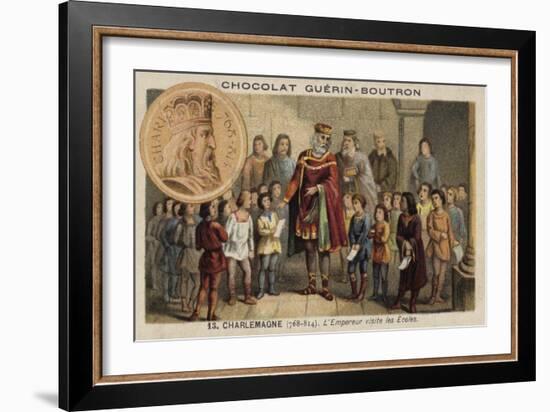 The Emperor Charlemagne Visiting a School, 814-null-Framed Giclee Print