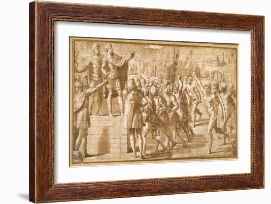 The Emperor Constantine, Addressing His Troops, Startled by the Vision of the Cross in the Sky-Giovanni Francesco Penni-Framed Giclee Print