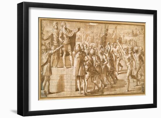 The Emperor Constantine, Addressing His Troops, Startled by the Vision of the Cross in the Sky-Giovanni Francesco Penni-Framed Giclee Print