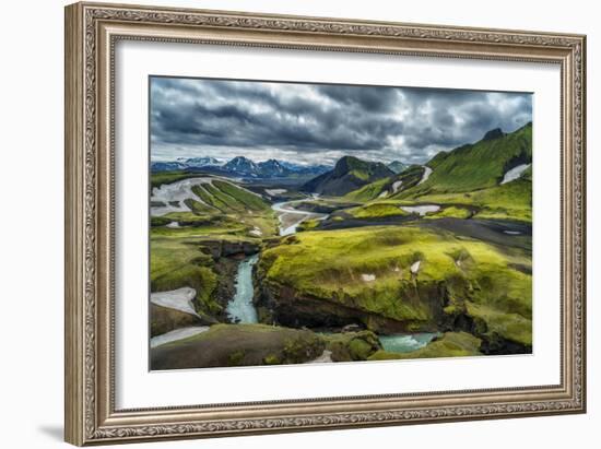 The Emstrua River, Thorsmork with the Krossarjokull Glacier in the Background, Iceland-Ragnar Th Sigurdsson-Framed Photographic Print