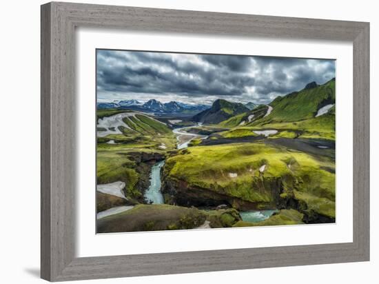 The Emstrua River, Thorsmork with the Krossarjokull Glacier in the Background, Iceland-Ragnar Th Sigurdsson-Framed Photographic Print