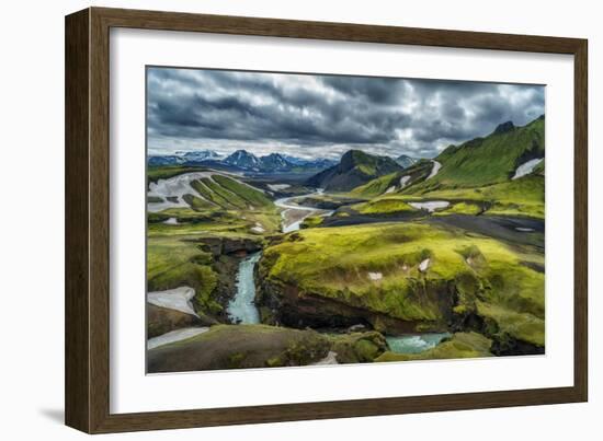 The Emstrua River, Thorsmork with the Krossarjokull Glacier in the Background, Iceland-Ragnar Th Sigurdsson-Framed Photographic Print