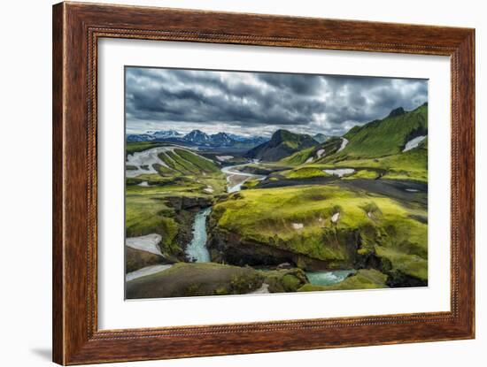 The Emstrua River, Thorsmork with the Krossarjokull Glacier in the Background, Iceland-Ragnar Th Sigurdsson-Framed Photographic Print