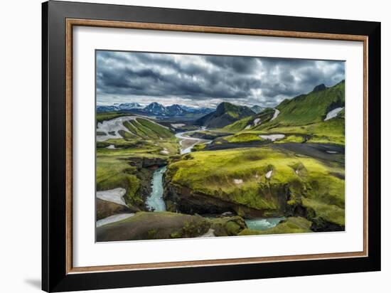 The Emstrua River, Thorsmork with the Krossarjokull Glacier in the Background, Iceland-Ragnar Th Sigurdsson-Framed Photographic Print