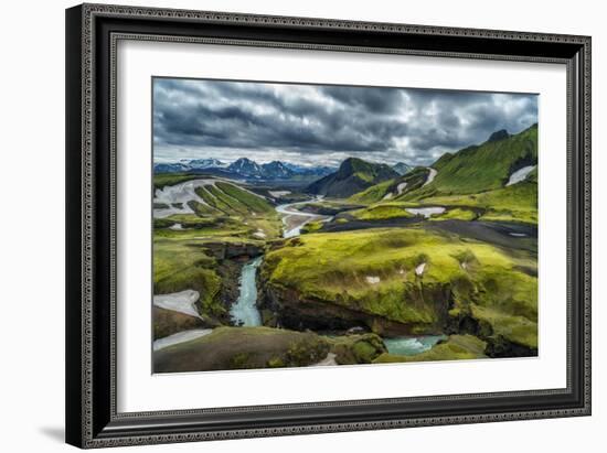 The Emstrua River, Thorsmork with the Krossarjokull Glacier in the Background, Iceland-Ragnar Th Sigurdsson-Framed Photographic Print