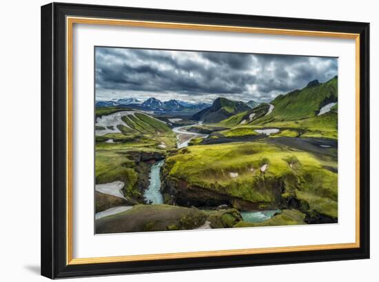 The Emstrua River, Thorsmork with the Krossarjokull Glacier in the Background, Iceland-Ragnar Th Sigurdsson-Framed Photographic Print