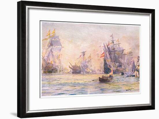 The End of the 'Gentleman Adventurer-The Revenge Captured by Spaniards 1591, 1915-William Lionel Wyllie-Framed Giclee Print