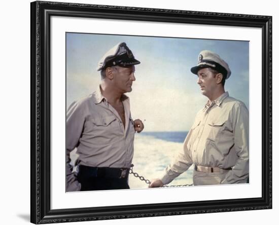 THE ENEMY BELOW by DickPowell with Robert Mitchum, Curd Jurgens, 1957 (photo)-null-Framed Photo