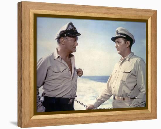 THE ENEMY BELOW by DickPowell with Robert Mitchum, Curd Jurgens, 1957 (photo)-null-Framed Stretched Canvas