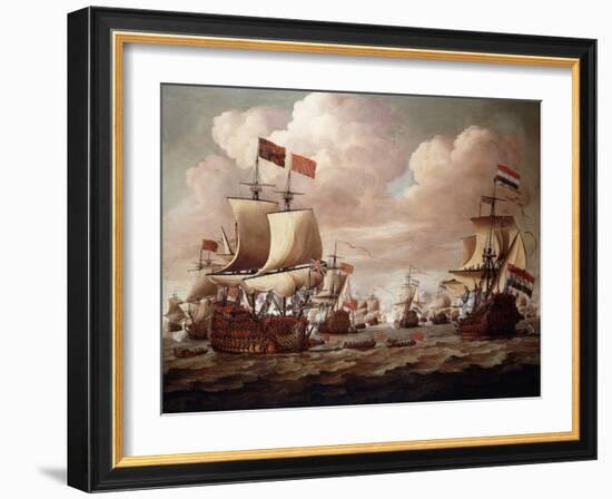 The English and Dutch Fleets Exchanging Salutes at Sea with the 'Prince' and the 'Gouden Leeuw'…-Willem van de, the Elder Velde-Framed Premium Giclee Print