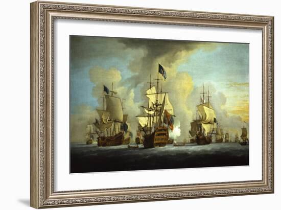 The English Fleet at Anchor with the Admiral's Ship Signalling to the Vice and Rear Admirals of…-Peter Monamy-Framed Giclee Print