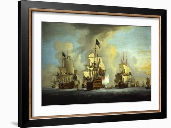 The English Fleet at Anchor with the Admiral's Ship Signalling to the Vice and Rear Admirals of…-Peter Monamy-Framed Giclee Print