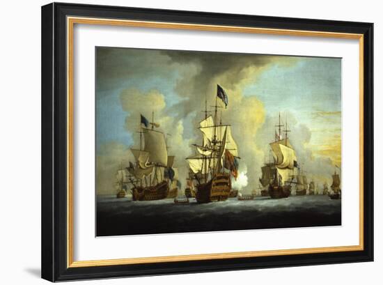 The English Fleet at Anchor with the Admiral's Ship Signalling to the Vice and Rear Admirals of…-Peter Monamy-Framed Giclee Print