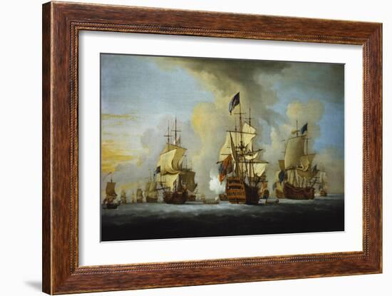 The English Fleet at Anchor with the Admiral's Ship Signalling to the Vice and Rear Admirals-Peter Monamy-Framed Giclee Print