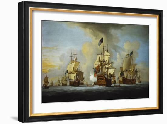 The English Fleet at Anchor with the Admiral's Ship Signalling to the Vice and Rear Admirals-Peter Monamy-Framed Giclee Print