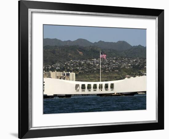 The Ensign Flies Over the Arizona Memorial-Stocktrek Images-Framed Photographic Print