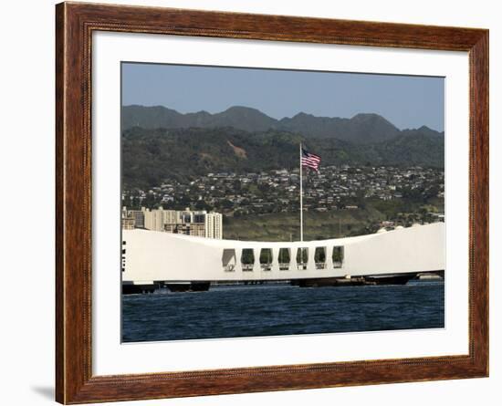 The Ensign Flies Over the Arizona Memorial-Stocktrek Images-Framed Photographic Print