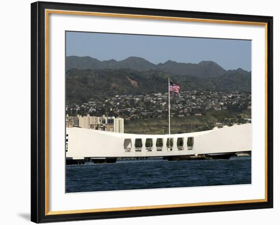The Ensign Flies Over the Arizona Memorial-Stocktrek Images-Framed Photographic Print