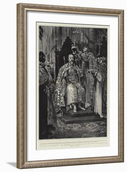 The Ensign of Sovereignty, the Archbishop of Canterbury Placing the Crown on the King's Head-William T. Maud-Framed Giclee Print