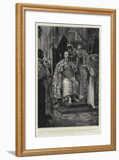 The Ensign of Sovereignty, the Archbishop of Canterbury Placing the Crown on the King's Head-William T. Maud-Framed Giclee Print