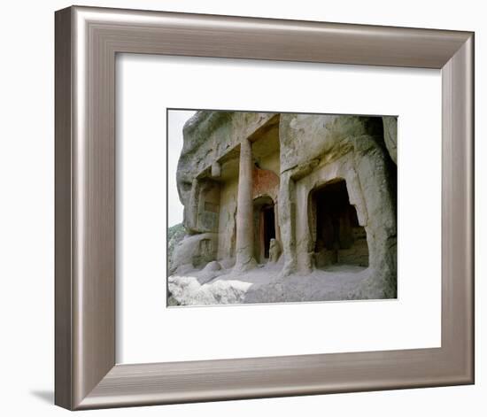 The entrance to one of the cave temples at Tianlong Shan, perched high on the cliff face-Werner Forman-Framed Giclee Print